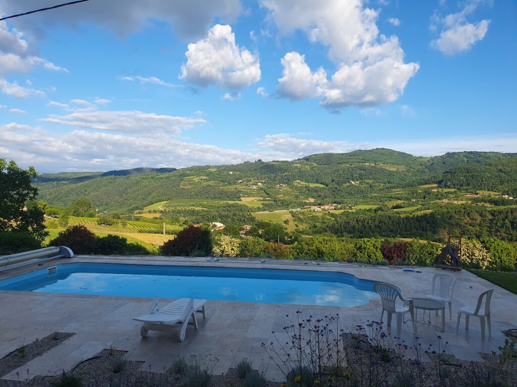 Vue depuis depuis la piscine du gite Le Chardonnay - La colonie des demoiselles